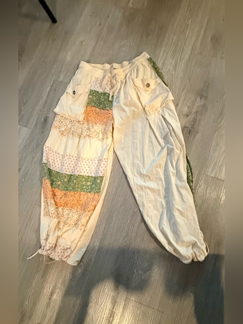 Oli & Hali Cream Patchwork Track Pants with Green & Orange Panels